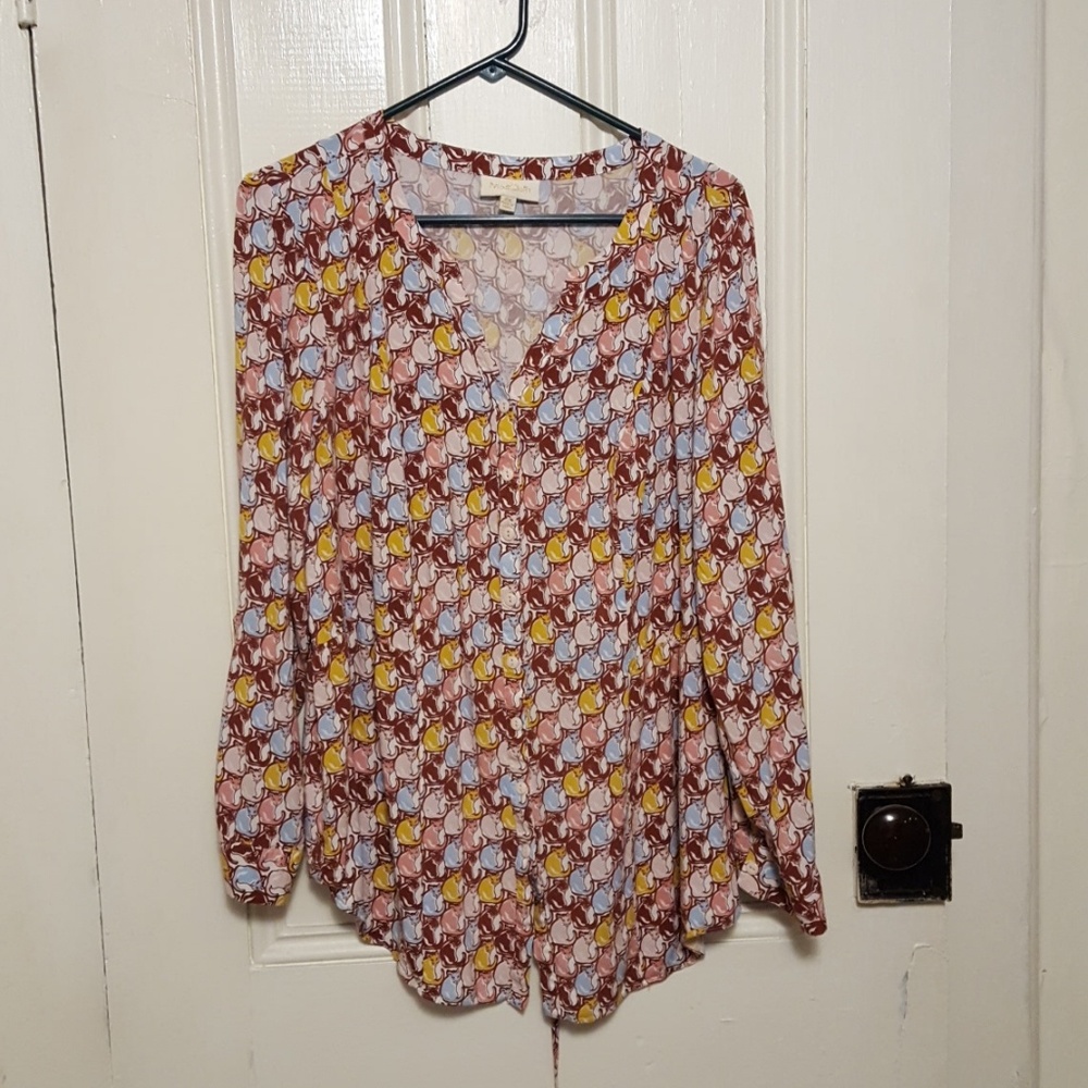 Modcloth Cat Print Tie Back Blouse 2x